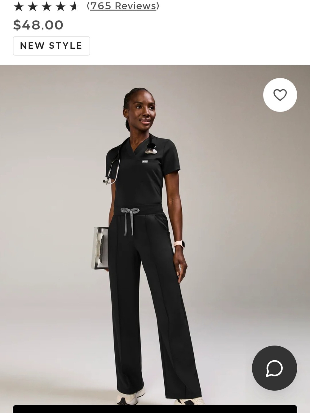 FIGS Piedra High Rise Women's Black Wide-Leg Scrub Pants & Soma Slim Top Set